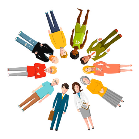 International group of people lying in circle isolated on whiteのイラスト素材