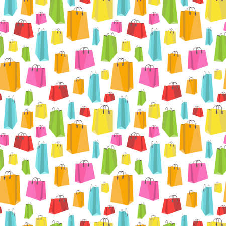 Flat colorful shopping bags on white seamless patternのイラスト素材