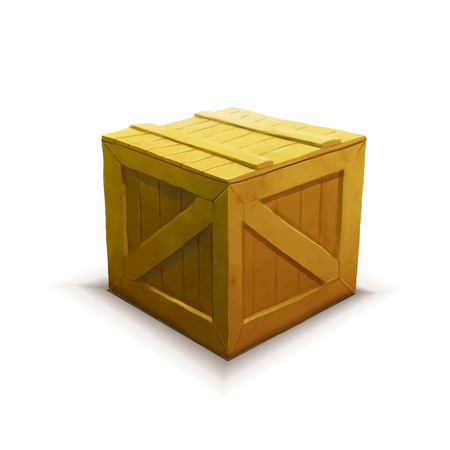 Yellow wooden crate, realistic icon isolated on whiteのイラスト素材