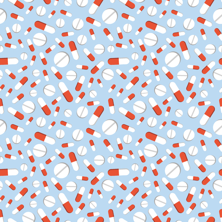 A lot of pills on blue background seamless patternのイラスト素材