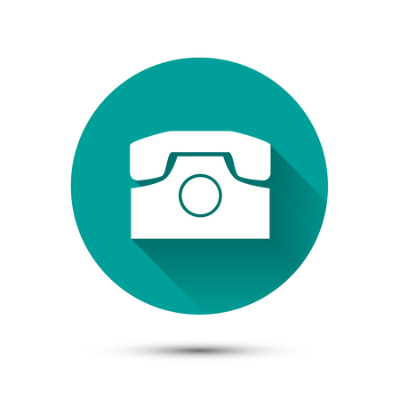 White phone icon on green background with long shadowのイラスト素材