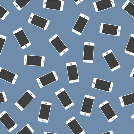 A lot of white smartphones on blue background seamless patternのイラスト素材