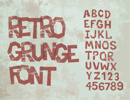 Retro type grunge font with alphabet, vintage typographyのイラスト素材