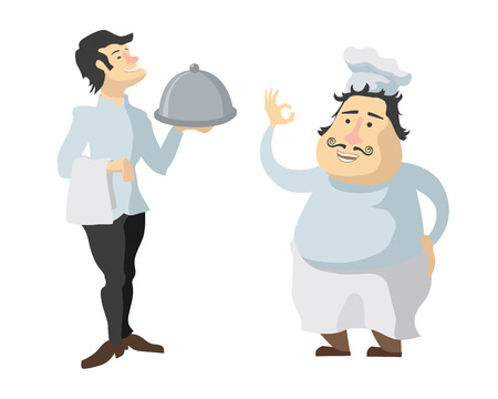 Characters of cook and waiter isolated on whiteのイラスト素材