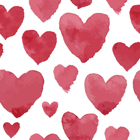 Pink watercolour hearts on white, seamless patternのイラスト素材