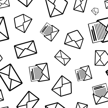 A lot of different envelope black icons on white background seamless patternのイラスト素材
