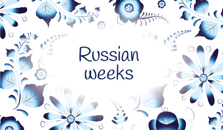 Russian weeks, banner with gzhel patternのイラスト素材