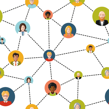 Flat people avatars in social network on white background, seamless patternのイラスト素材