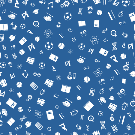 White education icons on blue background seamless patternのイラスト素材