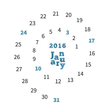 Creative calendar on January 2016 with dates on spiralのイラスト素材