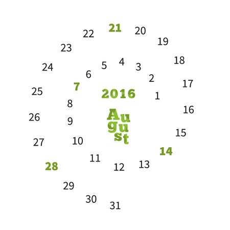 Creative calendar on August 2016 with dates on spiralのイラスト素材