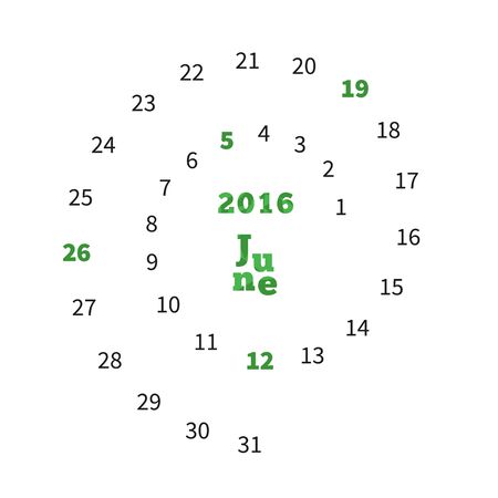 Creative calendar on June 2016 with dates on spiralのイラスト素材