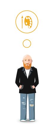 Flat cartoon character, artist with profession iconのイラスト素材