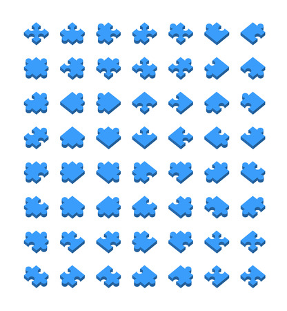 Big set of all type of jigsaw pieces in different positions isolated on whiteのイラスト素材