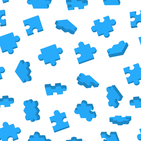 Blue Jigsaw pieces in different positions isolated on white seamless patternのイラスト素材