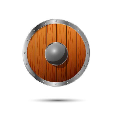 Round medieval shield, cartoon icon isolated on whiteのイラスト素材