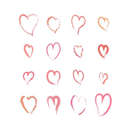 Set of pink hand drawn hearts, isolated on whiteのイラスト素材