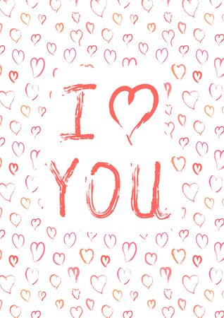 I love you, card with pink heards on whiteのイラスト素材
