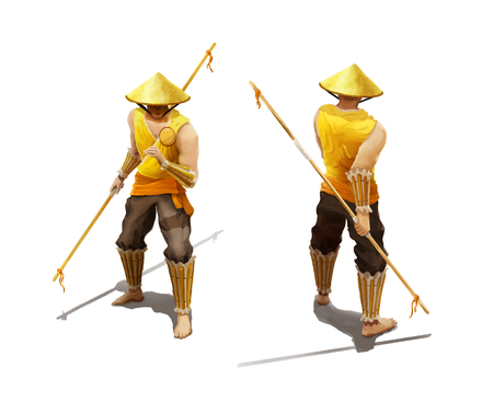 Character fighter-monk with both sides isolated on whiteのイラスト素材