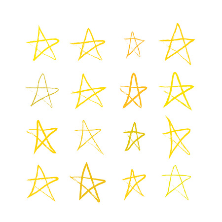 Set of golden hand-drawn stars isolated on whiteのイラスト素材