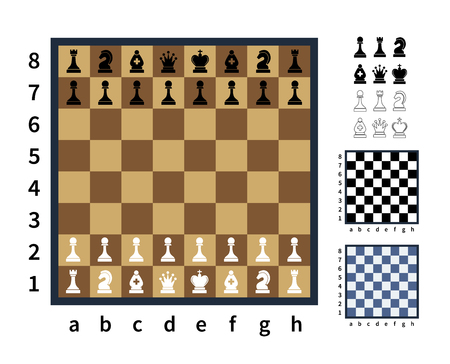 Set of chess icons and different chess boards on whiteのイラスト素材