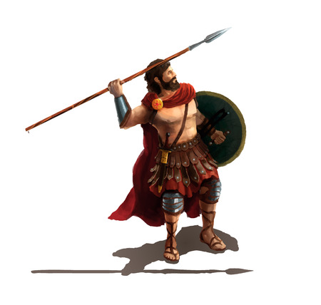 Spartan with spear, character isolated on whiteのイラスト素材