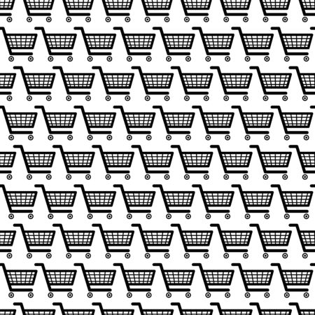 A lot of black shopping carts on white, seamless patternのイラスト素材