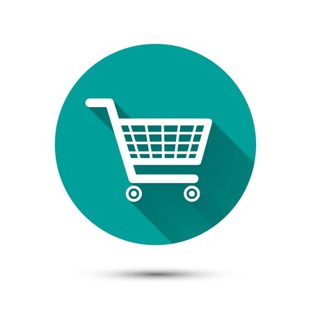Shopping cart flat icon on green background with long shadowのイラスト素材