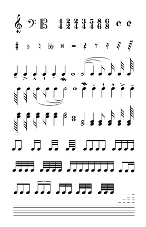 Set of music signs and note stave isolated on whiteのイラスト素材