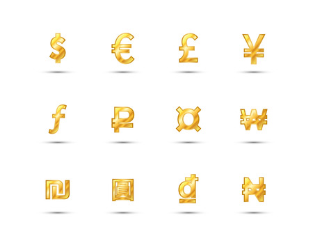Set of main currency signs icons made of shiny goldのイラスト素材