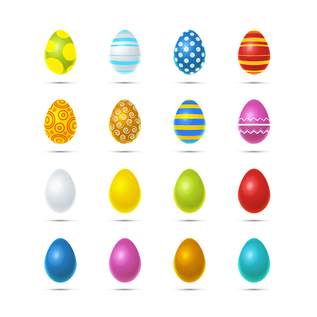 Set of sixteen bright colourful easter eggs isolated on whiteのイラスト素材