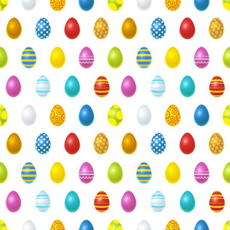 Bright colourful easter eggs isolated on white, seamless patternのイラスト素材