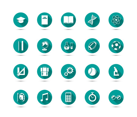 Set of education flat icons with long shadow on green background isolated on whiteのイラスト素材