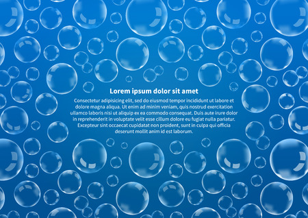 A lot of soap bubbles on blue with text, abstract background A4 sizeのイラスト素材
