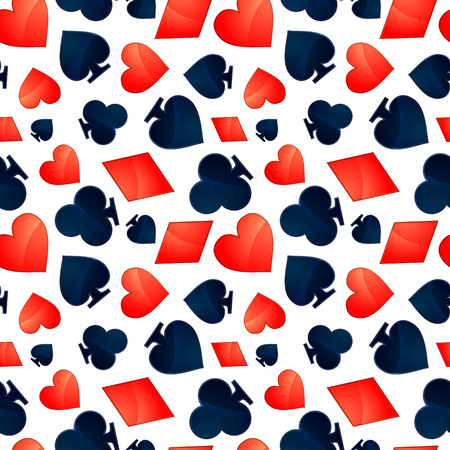 Glossy card suits icons isolated on white, seamless patternのイラスト素材