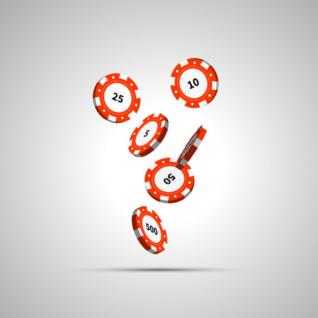 Red casino chips in air on white with shadowのイラスト素材