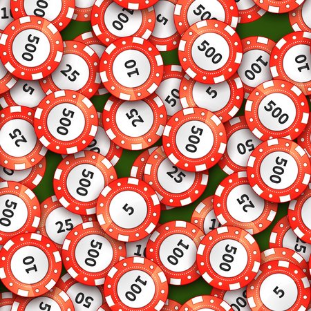 A lot of red casino chips on green cloth, seamless patternのイラスト素材