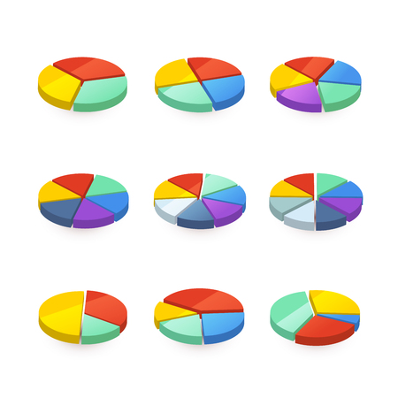 Set of colorful pie diagrams isolated on whiteのイラスト素材