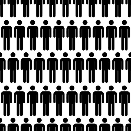 Crowd of black simple men icons on white, seamless patternのイラスト素材