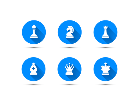Set of simple chess icons with long shadow isolated on whiteのイラスト素材