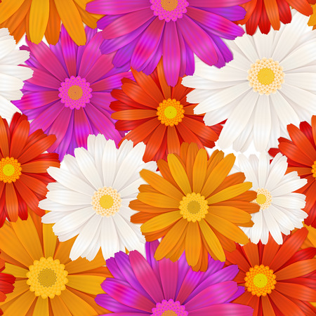 Bright, different colour gerbera flowers seamless patternのイラスト素材