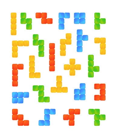 Large set of bright colourful tetris game pieces isolated on whiteのイラスト素材