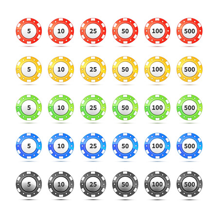 Big set of different nominal and colours casino chips isolated on whiteのイラスト素材
