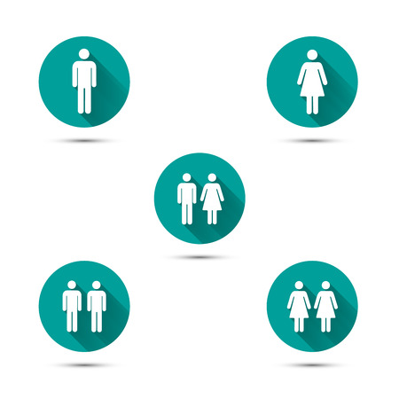 Men and women couples symbols. Simple icons with long shadow on white.のイラスト素材