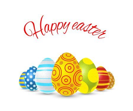 Happy easter illustration with colorful eggs isolated on whiteのイラスト素材