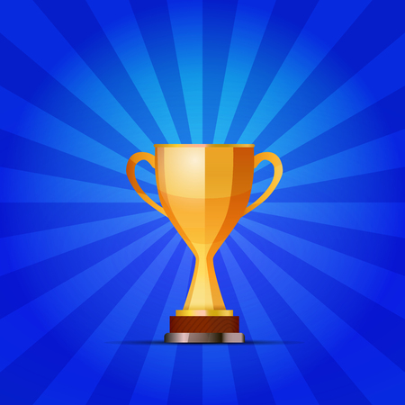 Cup of the winner on a blue striped background with lightのイラスト素材