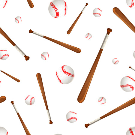 Baseball bats and balls isolated on white, seamless patternのイラスト素材