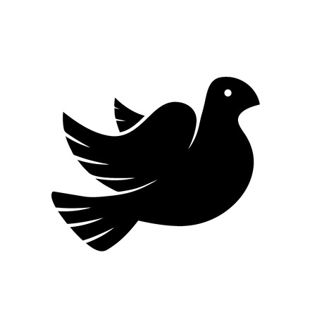 Stylized pigeon of peace black icon isolated on whiteのイラスト素材
