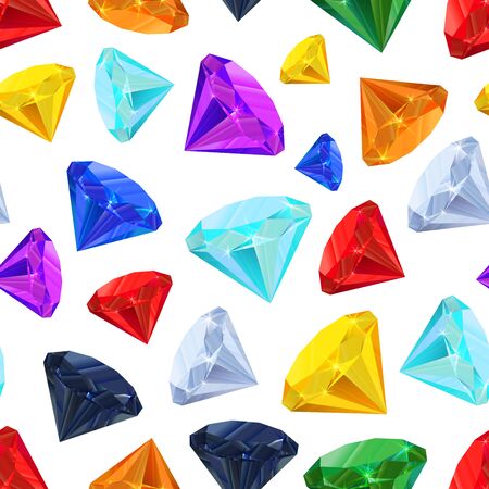 A lot of different colourful gemstones on white, seamless patternのイラスト素材