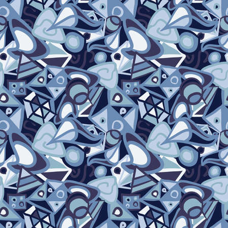 Abstract different blue shapes, cute seamless patternのイラスト素材